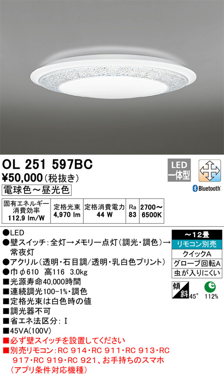 オーデリック ODELIC LED シーリングライト OL 251 597BC-