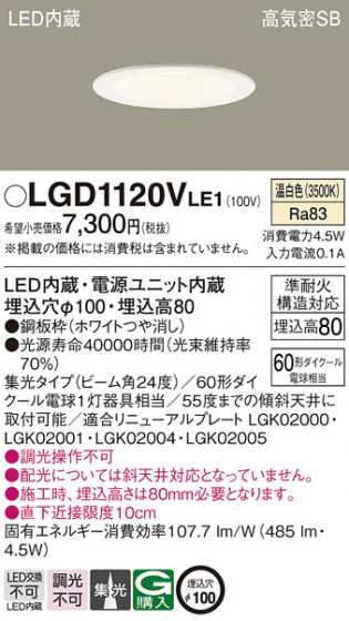 Panasonic ������饤�� LGD1120VLE1 �ᥤ��̿�