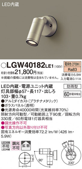 Panasonic �������ƥꥢ���ݥåȥ饤�� LGW40182LE1 �ᥤ��̿�