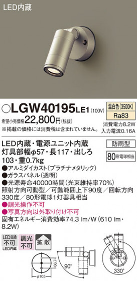 Panasonic �������ƥꥢ���ݥåȥ饤�� LGW40195LE1 �ᥤ��̿�