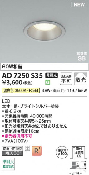 β Koizumi ߾ LEDⵤ̩SB饤 AD7250S35