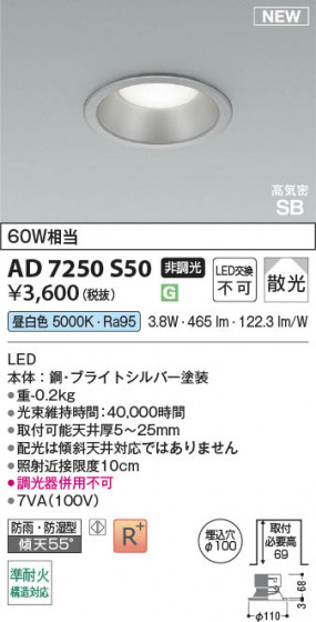 β Koizumi ߾ LEDⵤ̩SB饤 AD7250S50