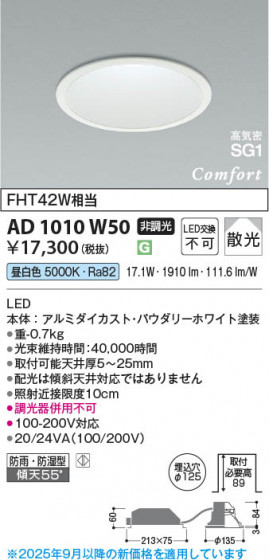 ���β��� Koizumi �������߾��� LED�ⵤ̩SG1������饤�� AD1010W50