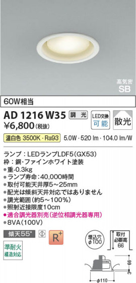 ���β��� Koizumi �������߾��� LED�ⵤ̩SB������饤�� AD1216W35