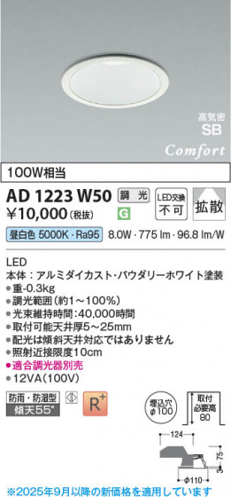 ���β��� Koizumi �������߾��� LED�ⵤ̩SB������饤�� AD1223W50