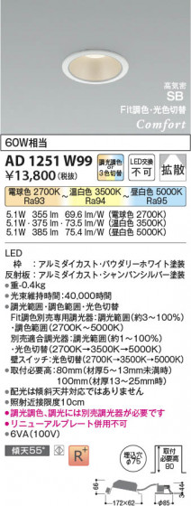 β Koizumi ߾ LEDⵤ̩SB饤 AD1251W99