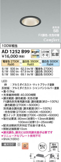 ���β��� Koizumi �������߾��� LED�ⵤ̩SB������饤�� AD1252B99