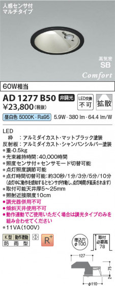 ���β��� Koizumi �������߾��� LED�ⵤ̩SB������饤�� AD1277B50