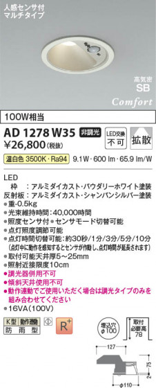 ���β��� Koizumi �������߾��� LED�ⵤ̩SB������饤�� AD1278W35