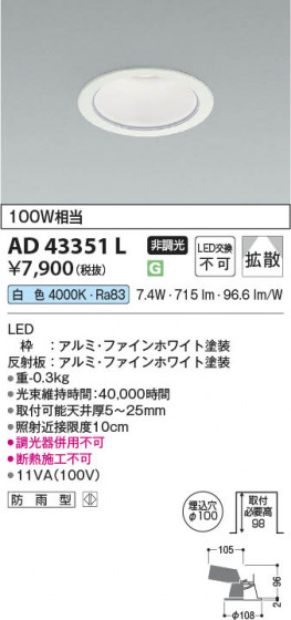 ���β��� Koizumi �������߾��� LED������饤�� AD43351L