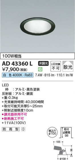 ���β��� Koizumi �������߾��� LED������饤�� AD43360L