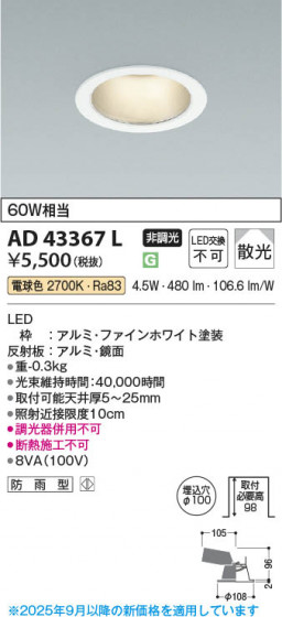 ���β��� Koizumi �������߾��� LED������饤�� AD43367L