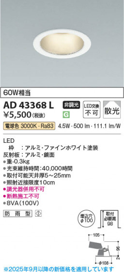���β��� Koizumi �������߾��� LED������饤�� AD43368L
