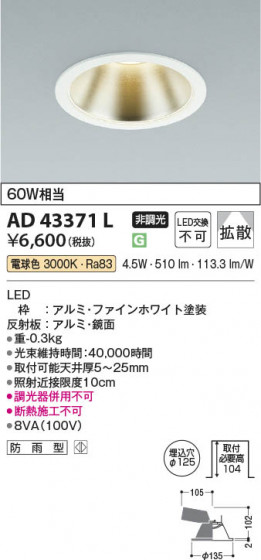 ���β��� Koizumi �������߾��� LED������饤�� AD43371L