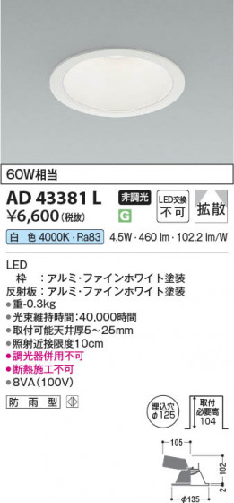 ���β��� Koizumi �������߾��� LED������饤�� AD43381L