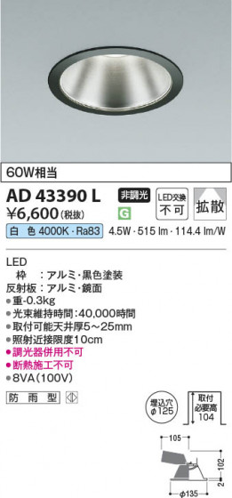 ���β��� Koizumi �������߾��� LED������饤�� AD43390L