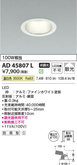 ���β��� Koizumi �������߾��� LED������饤�� AD45807L