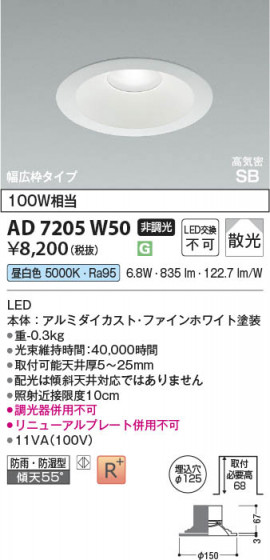���β��� Koizumi �������߾��� LED�ⵤ̩SB������饤�� AD7205W50