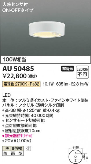 ���β��� Koizumi �������߾��� LED�ɱ���������� AU50485