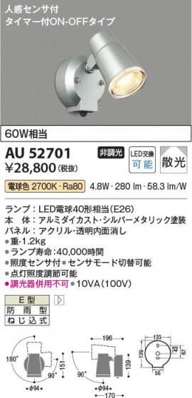 ���β��� Koizumi �������߾��� LED�������ƥꥢ���ݥåȥ饤�� AU52701