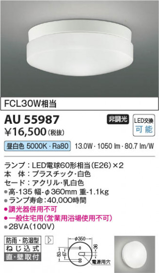 ���β��� Koizumi �������߾��� LED�ɱ��ɼ���������� AU55987