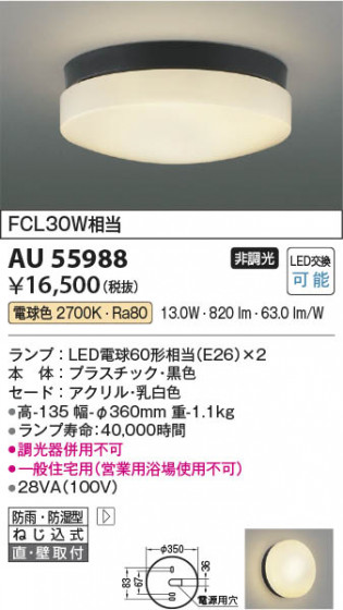 ���β��� Koizumi �������߾��� LED�ɱ��ɼ���������� AU55988