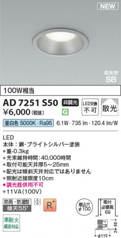 β Koizumi ߾ LEDⵤ̩SB饤 AD7251S50