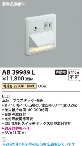 ���β��� Koizumi �������߾��� LED�եåȥ饤�� AB39989L