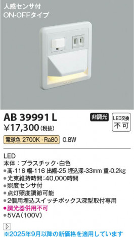 ���β��� Koizumi �������߾��� LED�եåȥ饤�� AB39991L