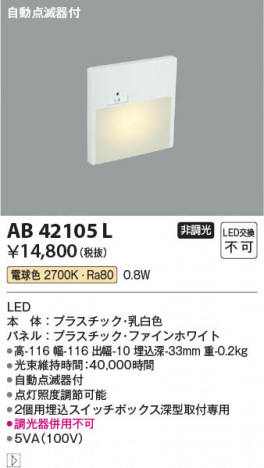 ���β��� Koizumi �������߾��� LED�եåȥ饤�� AB42105L