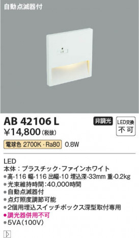 ���β��� Koizumi �������߾��� LED�եåȥ饤�� AB42106L