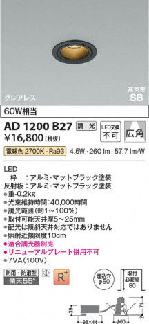 ���β��� Koizumi �������߾��� LED�ⵤ̩SB������饤�� AD1200B27