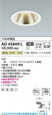 ���β��� Koizumi �������߾��� LED������饤�� AD45809L