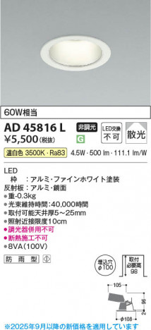 ���β��� Koizumi �������߾��� LED������饤�� AD45816L