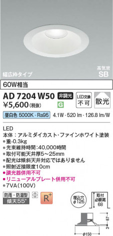 ���β��� Koizumi �������߾��� LED�ⵤ̩SB������饤�� AD7204W50