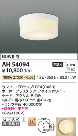 ���β��� Koizumi �������߾��� LED����������� AH54094