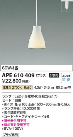 ���β��� Koizumi �������߾��� LED�ڥ����� APE610409