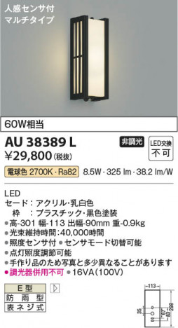 ���β��� Koizumi �������߾��� LED�ɱ����֥饱�å� AU38389L