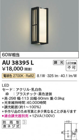 ���β��� Koizumi �������߾��� LED�ɱ����֥饱�å� AU38395L