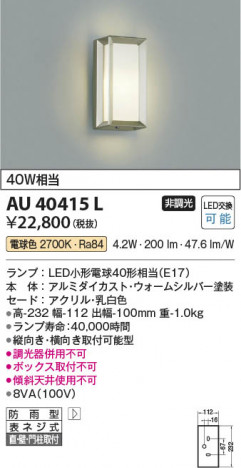 ���β��� Koizumi �������߾��� LED�ɱ����֥饱�å� AU40415L