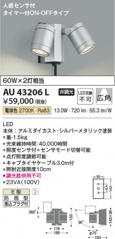 ���β��� Koizumi �������߾��� LED�������ƥꥢ���ݥåȥ饤�� AU43206L