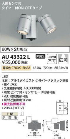 ���β��� Koizumi �������߾��� LED�������ƥꥢ���ݥåȥ饤�� AU43322L