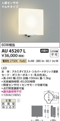 ���β��� Koizumi �������߾��� LED�ɱ����֥饱�å� AU45207L