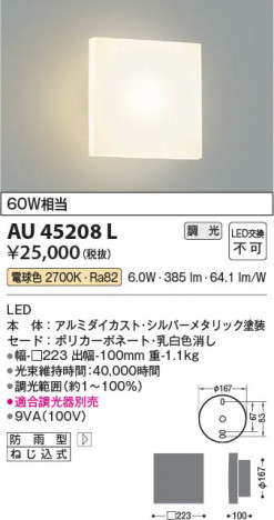 ���β��� Koizumi �������߾��� LED�ɱ����֥饱�å� AU45208L