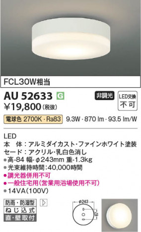 ���β��� Koizumi �������߾��� LED�ɱ��ɼ���������� AU52633