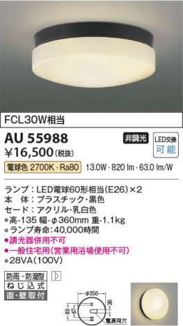 ���β��� Koizumi �������߾��� LED�ɱ��ɼ���������� AU55988