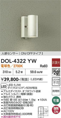 ���ʼ̿� | DAIKO ����ŵ� �ʹ����󥵡��ե����ȥɥ����ݥå� DOL-4322YW