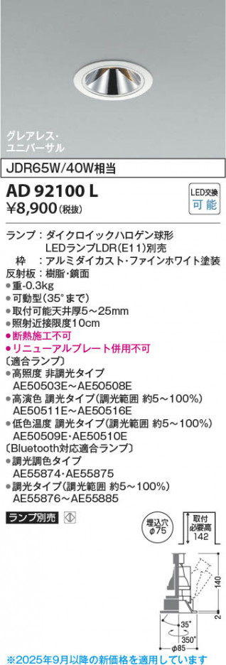 ���β��� Koizumi �������߾��� LED��˥С����������饤�� AD92100L